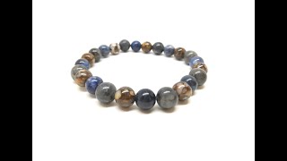 Bracelet homme pour fête des pères larvikite  sodalite et opale de feu [upl. by Gerta120]