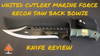 United Cutlery Marine Force Recon Saw Back Bowie Knife Review [upl. by Esmerolda]