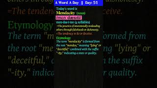 quotMendacityquot  Meaning Etymology Usage  English Word Meaning vocabulary improvevocabulary [upl. by Teiv]