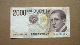 2000 Italian Lire Banknote Two Thousand Italian Lire  1990 Obverse and Reverse [upl. by Anirbus748]