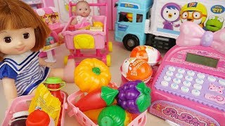 Baby doll food mart register and surprise eggs play [upl. by Adnahcal298]