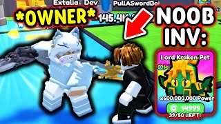 OWNER HELPS NOOB RESTART and Become PRO in Roblox Pull A Sword [upl. by Otrepur]