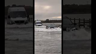 Vehicles Race to Beat the Tide…😅😬 SaltWater Crazy TidalFlooding UK WestMersea Island Fyp [upl. by Babara686]