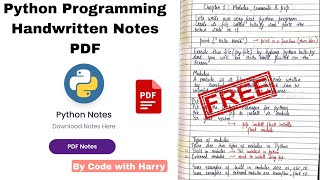 Download Python Programming Handwritten Notes PDF  Link in Descriptionquot By Code with harry [upl. by Latsirc555]