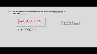 The oxidation number of iron in the compound formed during brown ring test for NO3 ion is jee [upl. by Tati169]