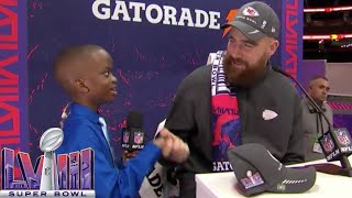 Jeremiah Fennell asks Travis Kelce about his Touchdown Celebrations  Super Bowl LVIII Opening Night [upl. by Ociral]