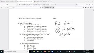 Lecture 5222 CHEM 105 Final Exam Review 1 [upl. by Gromme785]