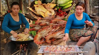 Roasted lobster with chili sauce for dinner Steam chicken with salt recipe 3food eating delicious [upl. by Mihcaoj566]