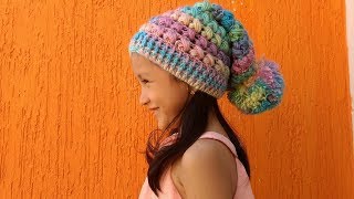 GORRO SLOWCHY A CROCHET PARA NIÑOS Y ADULTOS  SLOUCHY HAT TO CROCHET FOR CHILDREN AND ADULTS [upl. by Amesari]