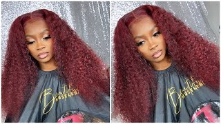 CHERRY WINE 🍒 🍷 CURLY LACE FRONT WIG INSTALL❤️CYNOSURE HAIR 🍒 [upl. by Naegem]