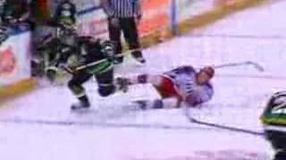 Steve Downie is crushed at centre ice by Sergei Kostitsyn [upl. by Ollayos]