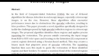 A Hessian Based Technique for Specular Reflection Detection and Inpainting in Colonoscopy Images [upl. by Abby]