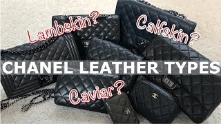 CHANEL HANDBAG LEATHER TYPES CAVIAR LAMBSKIN CALFSKIN ANNA IN WARSAW [upl. by Salangi672]