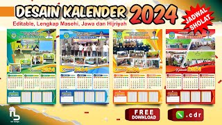 Desain Kalender 2024  LENGKAP Hijriyah Jawa amp Jadwal Sholat FREE CDR  nurdesigns [upl. by Tehcac]