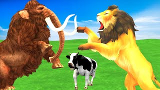 Giant Lion Fight Cow Cartoon Buffalo Saved By Woolly Mammoth Elephant VS Lion Family Cartoon [upl. by Leahcam76]