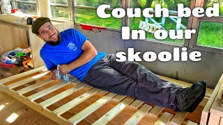 Building a pull out couch on 500 lb drawer slides for our skoolie [upl. by Akahc]