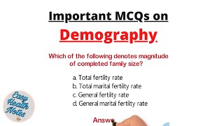 Demography ।। Important MCQs with answers [upl. by Roselba]