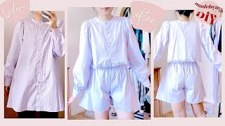 Refashion DIY Shirt Blouse to Two Piece Matching Set  古着リメイク・リペアㅣmadebyaya [upl. by Adnana]