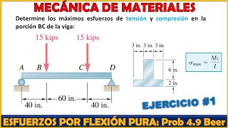 CÁLCULO DE ESFUERZOS POR FLEXIÓN PURA ⚡ Problema 49 BEER and JOHNSTON 8va Edición [upl. by Baese]