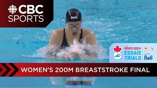 Two Olympic Qualfying Times in womens 200m breaststroke at swimming trials in Toronto  CBC Sports [upl. by Handel]