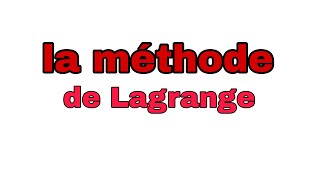 la methode de lagrange s1  exercice methode de lagrange s1 [upl. by Jeanelle]