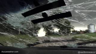 Grapefruit size HAIL busting out windshield near Fort Laramie Wyoming [upl. by Nylhsoj615]