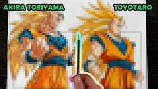 Drawing Goku Super Saiyan 3 in 2 Styles  Akira Toriyama and Toyotaro [upl. by Esinal]