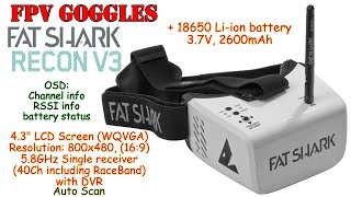 FatShark Recon V3 43quot FPV Goggles WQVGA 800x480 40Ch 58GHz DVR OSD Auto Scan 18650 battery [upl. by Groos]