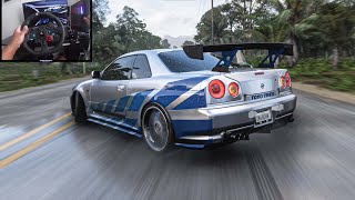 Paul Walkers Nissan R34 Skyline GTR  Forza Horizon 5 Wheel Gameplay [upl. by Grussing]