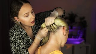 ASMR Nape Behind Ear and Hairline Scalp Exam Hair Play Pulling amp Finishing Touches [upl. by Alyahsat]