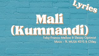 Mali Kumnandi Lyrics  Toby Franco Mellow amp Sleazy Optimist Music ft MUSA KEYS amp ChleyLyrics [upl. by Pega]