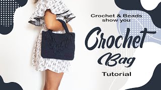 Tutorial Crochet Bag Ribbon Yarn Dark Blue Color [upl. by Francklyn]