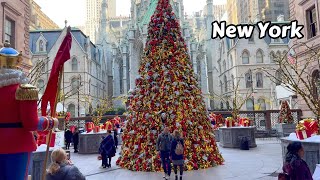 Christmas Decorations 2023 NYC 4k Manhattan Virtual Walking Tour [upl. by Shuler]