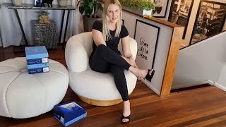 Catie Unboxes Fabulicious Flair Black Faux Leather 45 Inch High Heel Mule Slide On Shoes [upl. by Nylorahs]