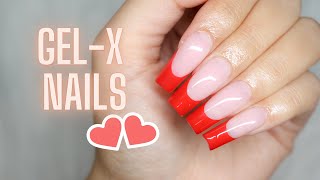 TRYING APRES GEL X FOR THE FIRST TIME  Red French Nails  EASY [upl. by Eceinehs]