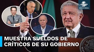 AMLO difunde supuestos sueldos de León Krauze Jorge Ramos Gómez Leyva y Loret de Mola [upl. by Ahsiekal308]