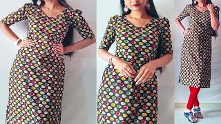 Cotton Kurti Cutting and Stitching easily  Puff sleeve cotton kurti cutting amp stitching kannada [upl. by Lyell]