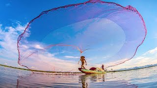 Amazing Cast Net Fishing Skill Catch Tons of Big Fish  Traditional Net Catch Fishing in The River [upl. by Nevart]