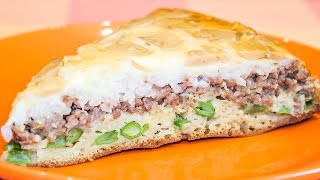 Заливной пирогперевёртыш с мясом грибами и сыром Очень вкусный и необычный пирог на кефире [upl. by Nibuz828]