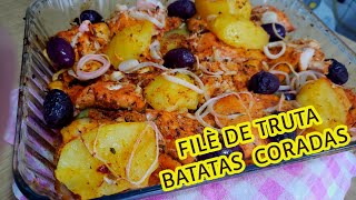 RECEITA DE FILE DE TRUTA COM BATATAS CORADASALMOÇO JANTAR PERFEITO [upl. by Tolecnal]