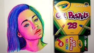 Crayola Oil Pastels  First Impressions from drawing a colorful portrait 미국 크레파스 써보고 느낀점 🤔 [upl. by Ahsiet]