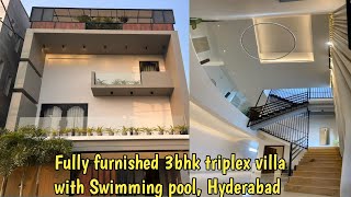 3700 sq feet  Luxury Fully furnished 3bhk with HT room triplex villa for sale in Hyderabad [upl. by Dreda]