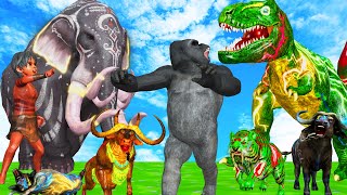 20 Mammoth Elephant Cow Gorilla vs 5 Giant Tiger Dinosaur Fight Baby Cow Saved By Woolly Mammoth [upl. by Ahtnahc622]