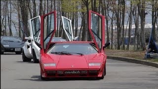 Lamborghini Countach 40th Anniversary Demo Run  Nagano Nostalgic Car Festival 2014 Japan [upl. by Atsillak]