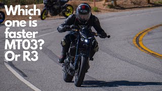 Naked Yamaha MT03 vs Faired Yamaha R3  Road Racing [upl. by Turmel]