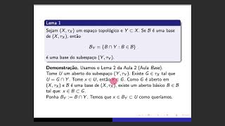 TOPOLOGIA GERAL Aula 7 Subespaços Topológico parte 1 [upl. by Lazes]