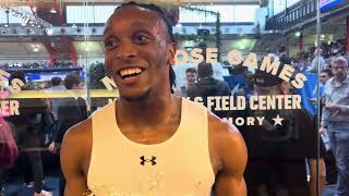 Dylan Beard Upsets 60 Hurdles Field At Millrose Games Unsponsored Working At Walmart [upl. by Hearsh]