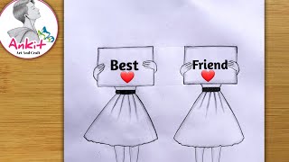 Best friend ❤pencil sketch  step by step very easyhow to draw friendship day drawing bff drawing [upl. by Igal]