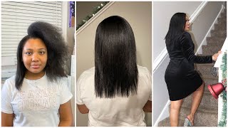 Straightening amp Cutting my Natural Hair  Curly To Straight Routine  allofdestiny [upl. by Esahc249]