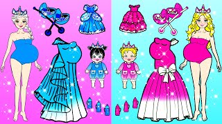 Paper Dolls Dress Up  Pink Vs Blue Pregnant Makeup amp Dress Up Contest  Barbie Story amp Crafts [upl. by Notsrik22]